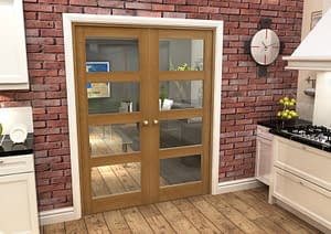 1604mm Vision Fully Finished Oak 4 Light Internal French Doors - Closed
