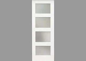 White Primed 4 Light Single Internal Door With Frosted Glass