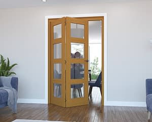 2 Door Vision Fully Finished Oak 4 Light Internal Bifold - Open