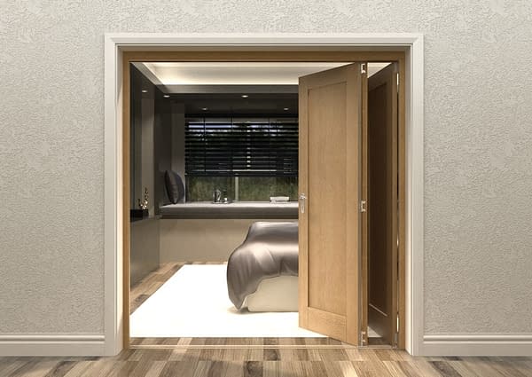 3 Door Repute Mirrored Oak Internal Bifold - Open