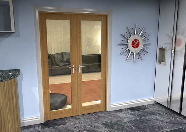 1300mm Vision Unfinished Oak 1 Light Internal French Doors - Closed