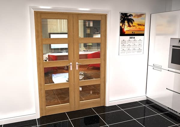 1452mm Vision Unfinished Oak 4 Light Internal French Doors - Closed