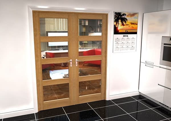 1604mm Vision Unfinished Oak 4 Light Internal French Doors - Closed