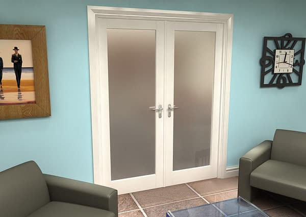1604mm Vision White Primed 1 Light Frosted Internal French Doors - Closed
