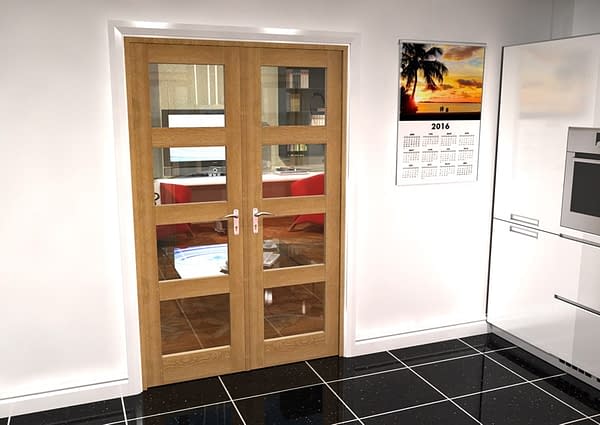 1226mm Vision Unfinished Oak 4 Light Internal French Doors - Closed