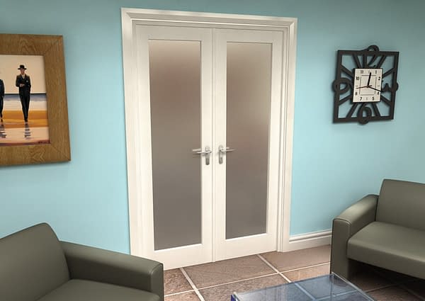 1226mm Vision White Primed 1 Light Frosted Internal French Doors - Closed