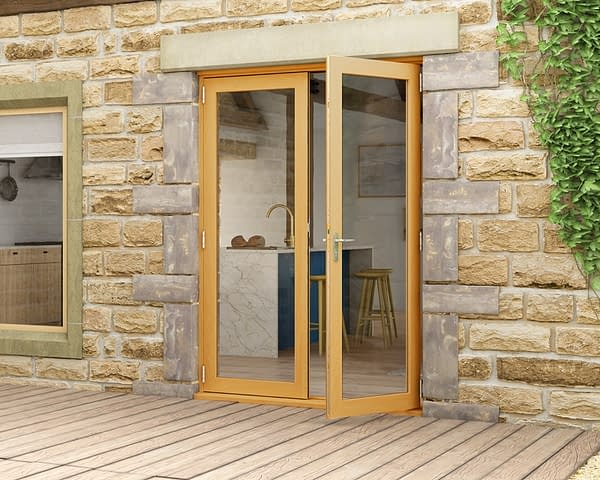 1500mm Evolve Oak Fully Finished French Doors - Open
