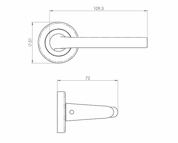 Dieci Polished Nickel Internal Door Handle on Round Rose - Drawing