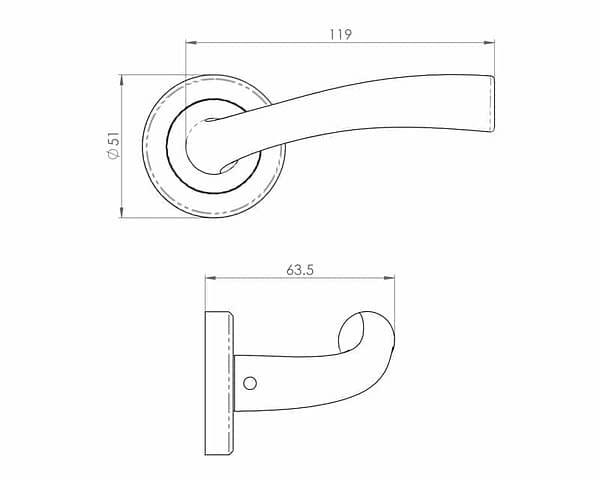 Cinquanta Satin Nickel Internal Door Handle on Round Rose - Drawing