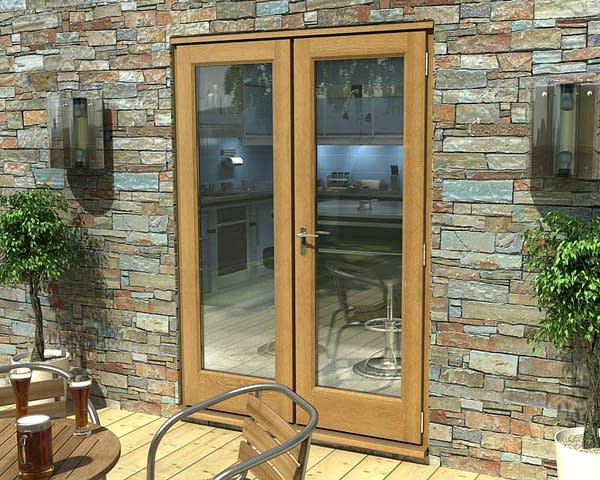 1500mm Esteem Oak Unfinished French Doors - External Shot