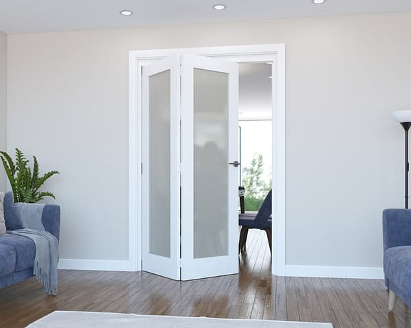 2 Door Vision White Primed Frosted Internal Bifold - Open