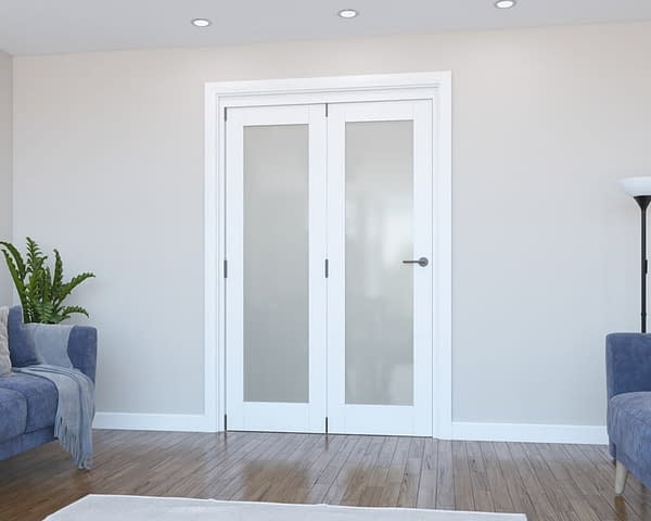 2 Door Vision White Primed Frosted Internal Bifold - Closed