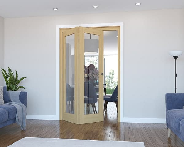 2 Door Vision Unfinished Oak Internal Bifold - Open