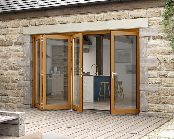 3000mm Icon Solid Oak Fully Finished Bifold - External Shot