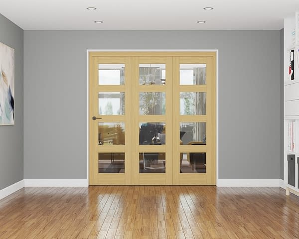 3 Door Affinity Unfinished Oak 4 Light Internal Bifold