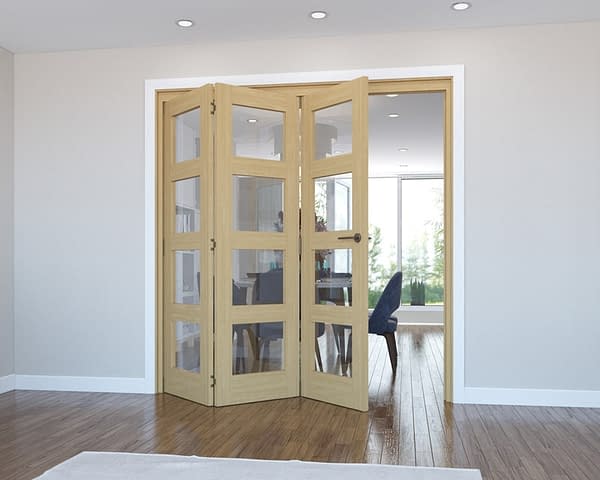 3 Door Vision Unfinished 4 Light Oak Internal Bifold - Open