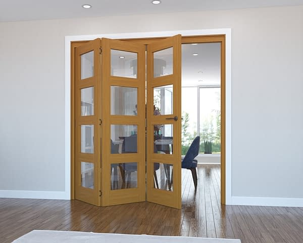 3 Door Vision Fully Finished Oak 4 Light Internal Bifold - Open