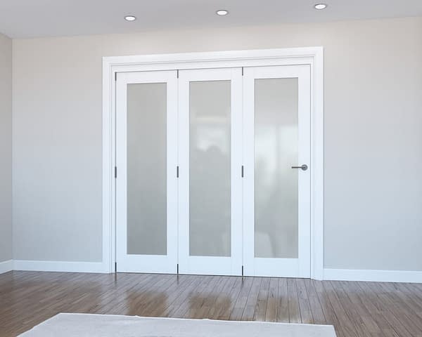 3 Door Vision White Primed Frosted Internal Bifold - Closed