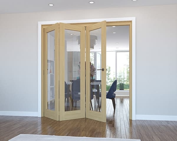 3 Door Vision Unfinished Oak Internal Bifold - Open