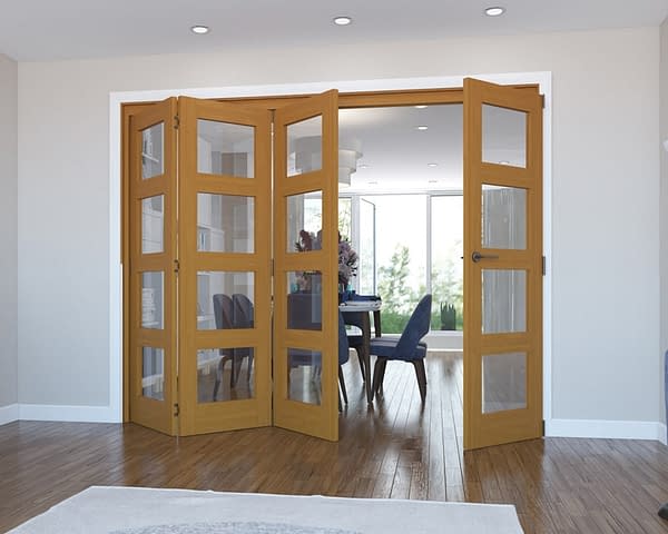 4 Door Vision Fully Finished Oak 4 Light Internal Bifold - Open