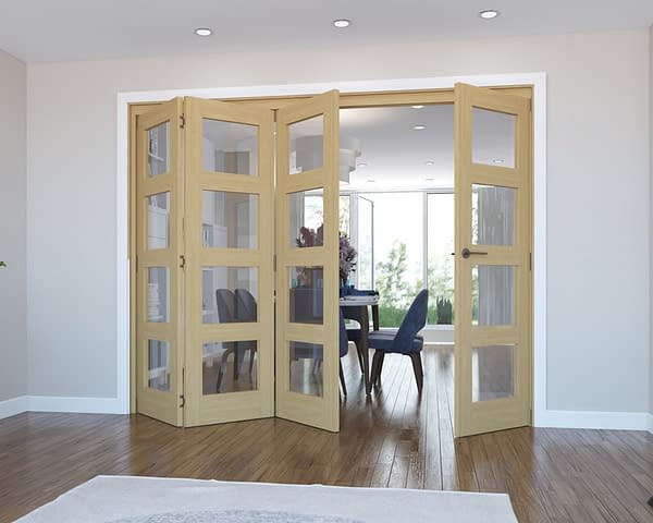4 Door Vision Unfinished 4 Light Oak Internal Bifold - Open