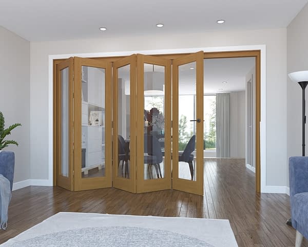 5 Door Vision Fully Finished Oak Internal Bifold - Open