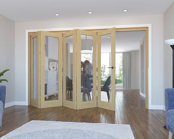 5 Door Vision Unfinished Oak Internal Bifold - Open