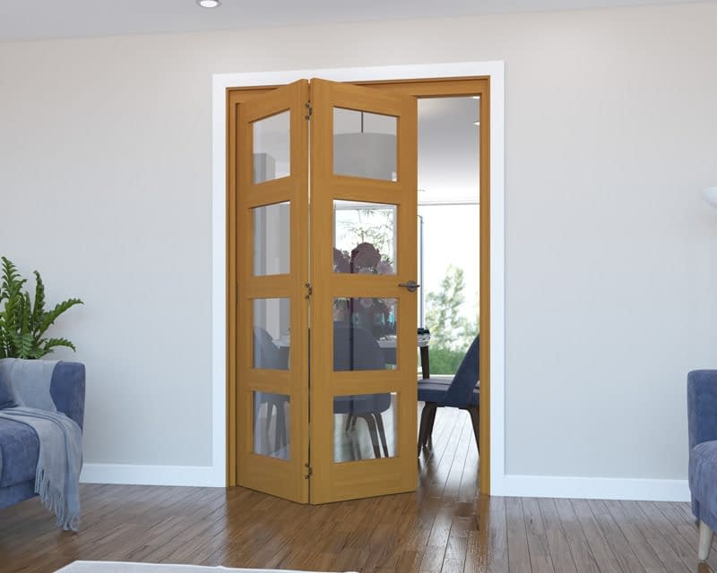 2 Door Vision Fully Finished Oak 4 Light Internal Bifold - Open