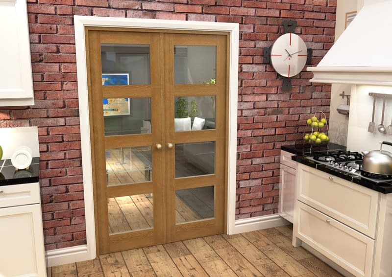 1226mm Vision Fully Finished Oak 4 Light Internal French Doors - Closed