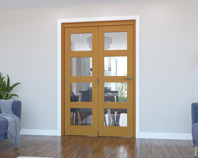 2 Door Vision Fully Finished Oak 4 Light Internal Bifold - Closed