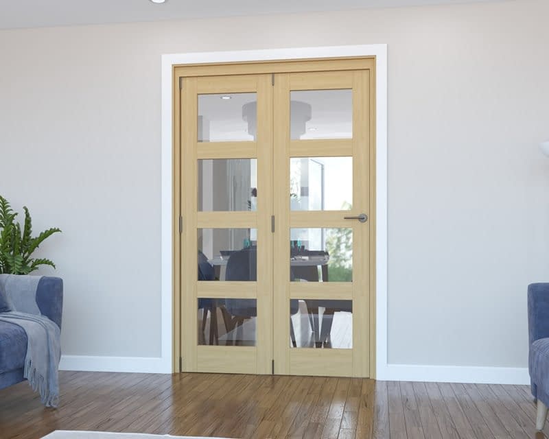 2 Door Vision Unfinished 4 Light Oak Internal Bifold - Closed
