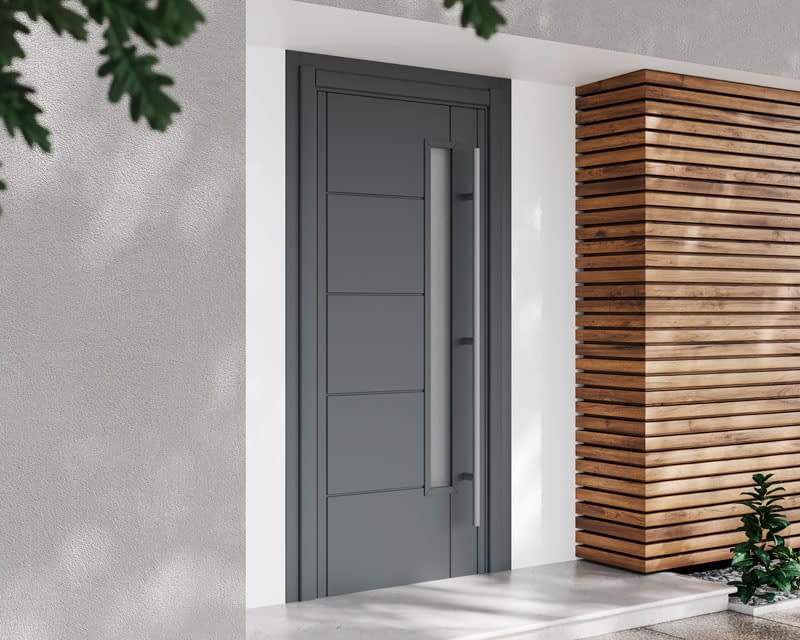 Grey Linear Glazed Front Door - Lifestyle