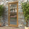 Fully glazed finished oak external single door. (1981mm x 838mm)