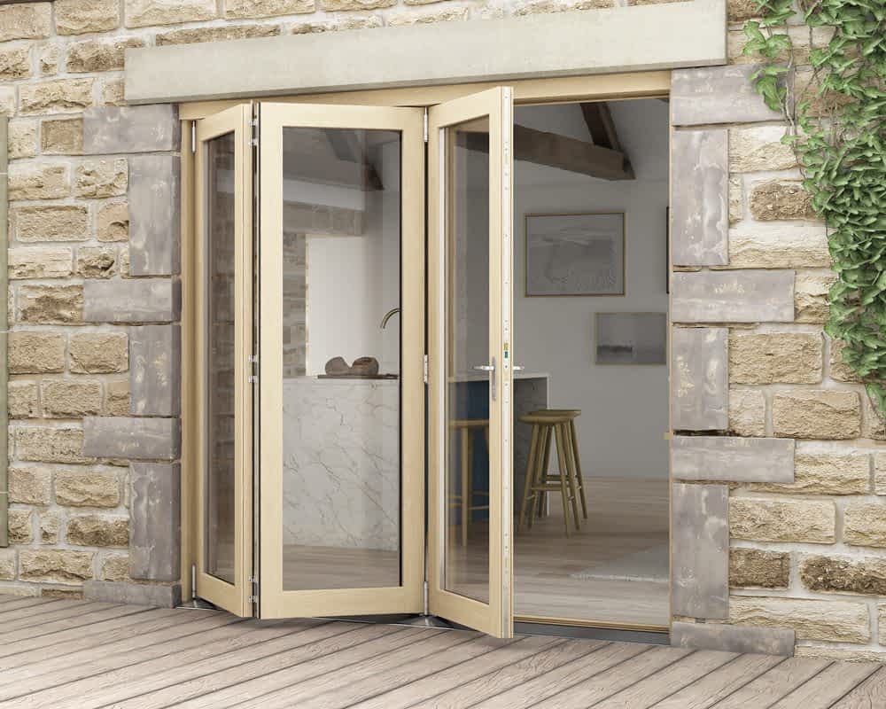 2100mm external unfinished oak bifold door - external view