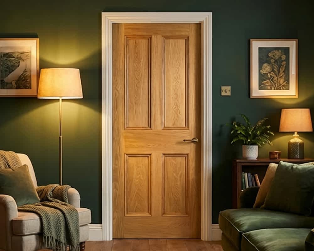 Flat 4 Panel Unfinished Oak Door - Lifestyle Shot