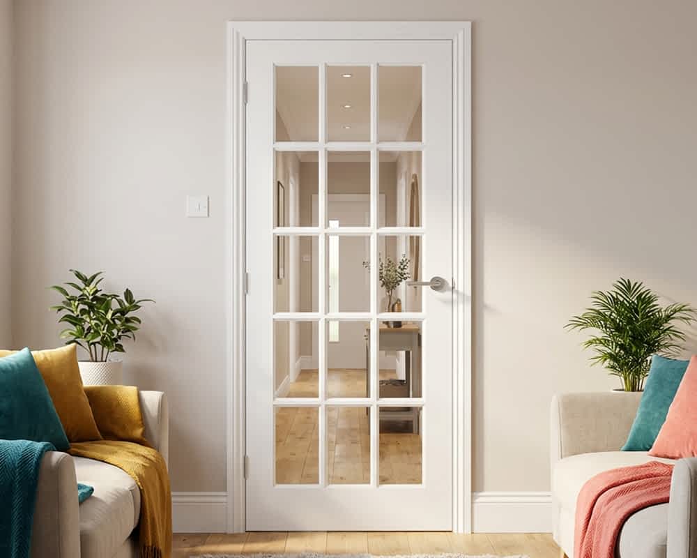 White SA Glazed 15 Light Internal Door - Lifestyle Shot
