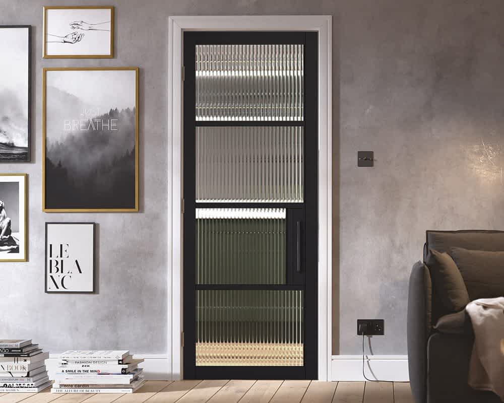 Black Chelsea Reeded Glazed 4L Internal Door Lifestyle 2