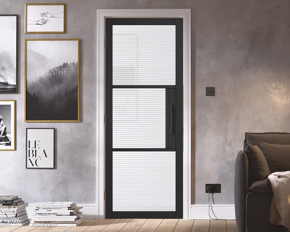 Black Tribeca Reeded Glazed 3L Internal Door Lifestyle 3