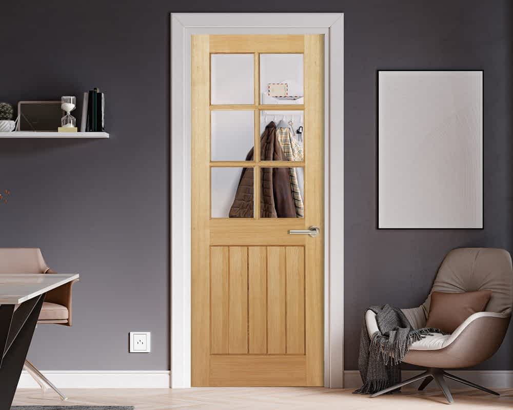 Mexicano 6L Unfinished Oak Door with Bevelled Glass Lifestyle