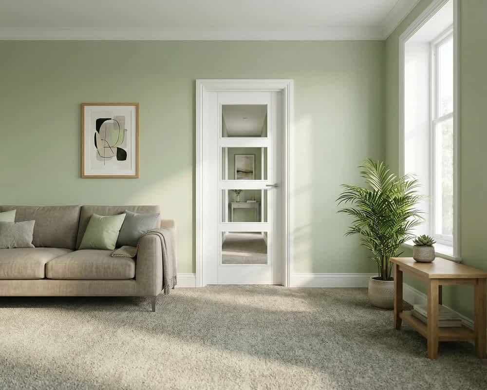White Primed Vancouver 4L Clear Glazed Internal Door