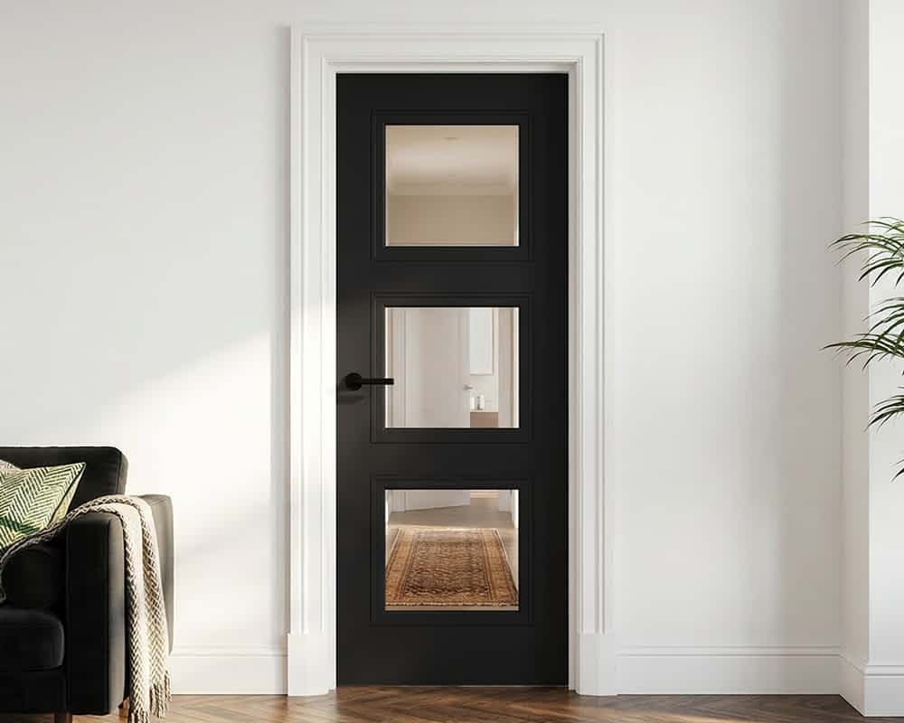 Antwerp Black Glazed 3 Light Internal Door