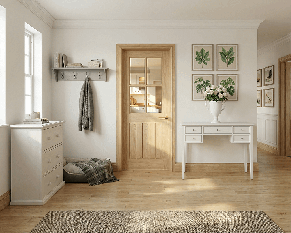 Belize Bevelled Glass 4 Light Oak Internal Door