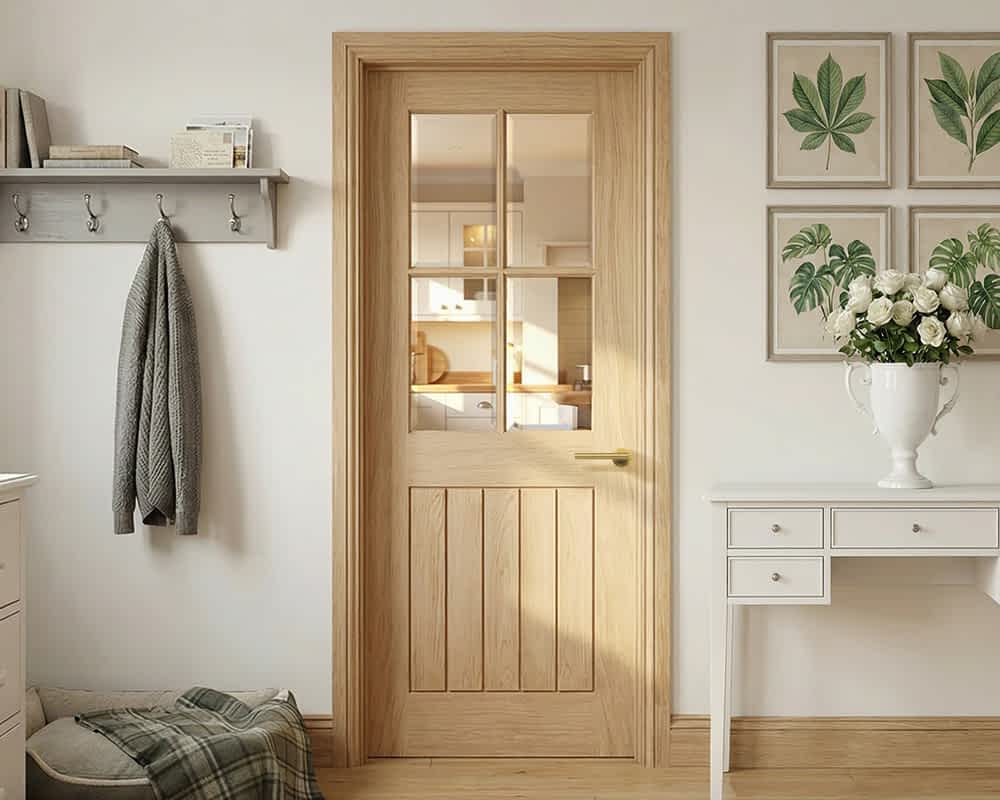 Belize Bevelled Glass 4 Light Oak Internal Door