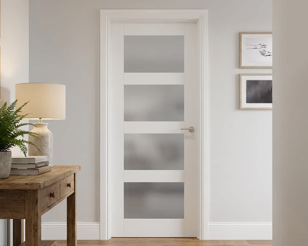 White Primed 4 Light Frosted Internal Door - Lifestyle Shot