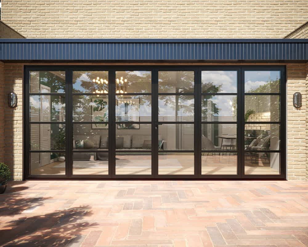 4.8m Revere Industrial Black 3+3 Bifolding Doors - Closed Shot