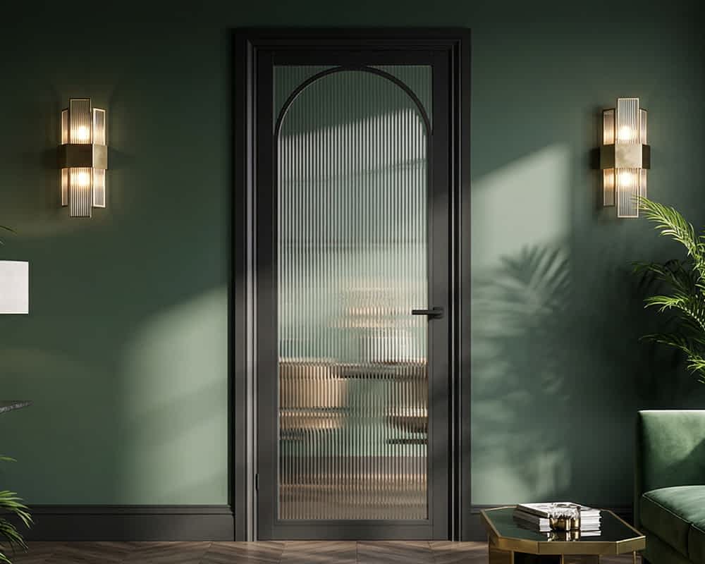 Black Melrose Reeded Glazed Door