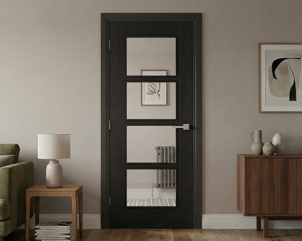 Charcoal Black Vancouver Glazed 4 Light Door