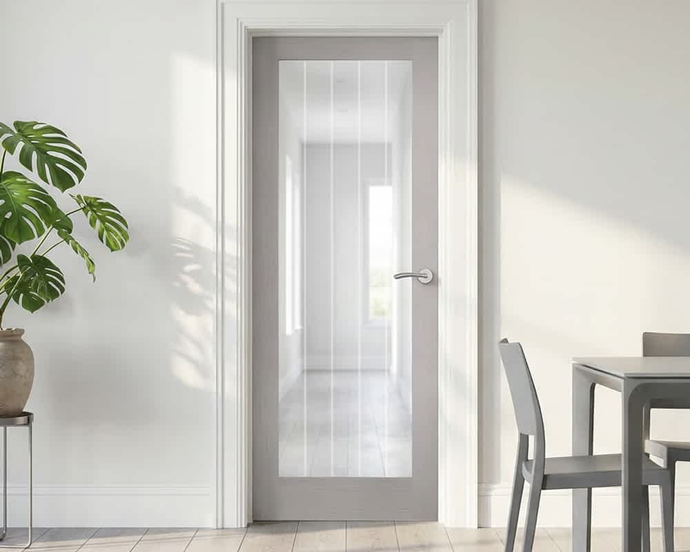 Grey Moulded Textured Vertical Glazed 1 Light Door