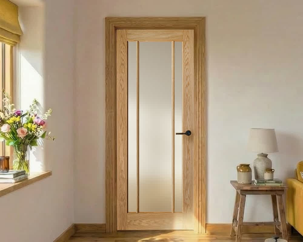 Oak Lincoln Glazed 3 Light Frosted Glass Door