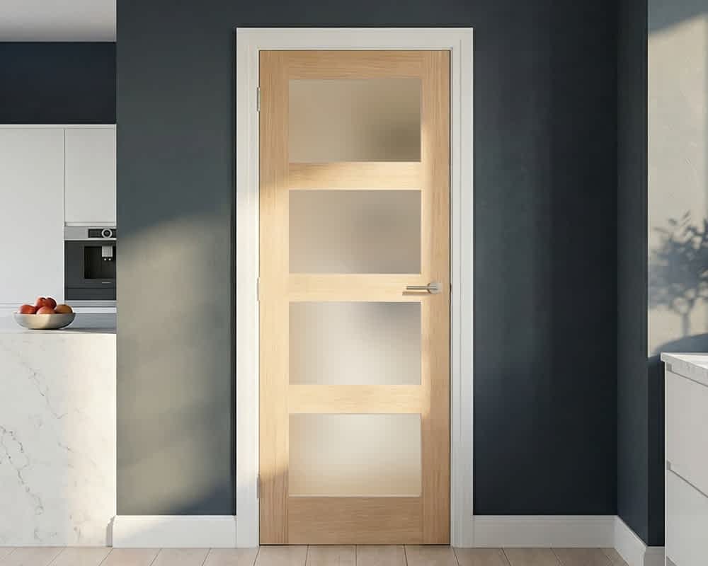 Oak Shaker Glazed 4 Light Frosted Door
